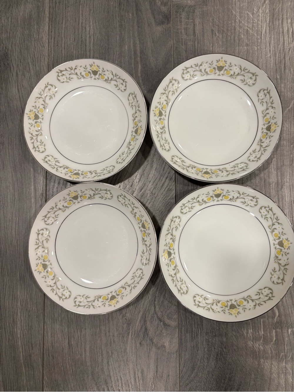 Elegant Vintage Appetizer Plates with Yellow Floral Trim - Set of 4